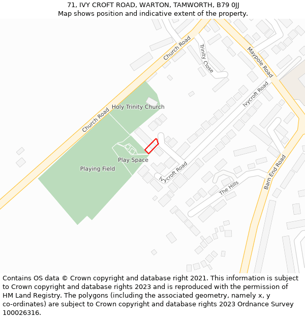 71, IVY CROFT ROAD, WARTON, TAMWORTH, B79 0JJ: Location map and indicative extent of plot