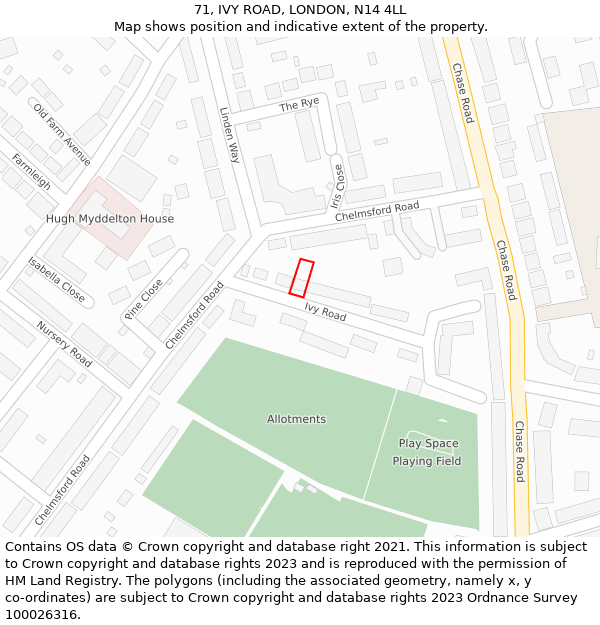 71, IVY ROAD, LONDON, N14 4LL: Location map and indicative extent of plot