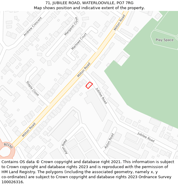 71, JUBILEE ROAD, WATERLOOVILLE, PO7 7RG: Location map and indicative extent of plot