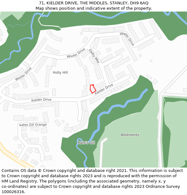 71, KIELDER DRIVE, THE MIDDLES, STANLEY, DH9 6AQ: Location map and indicative extent of plot
