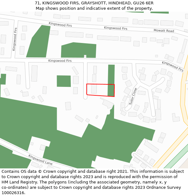 71, KINGSWOOD FIRS, GRAYSHOTT, HINDHEAD, GU26 6ER: Location map and indicative extent of plot