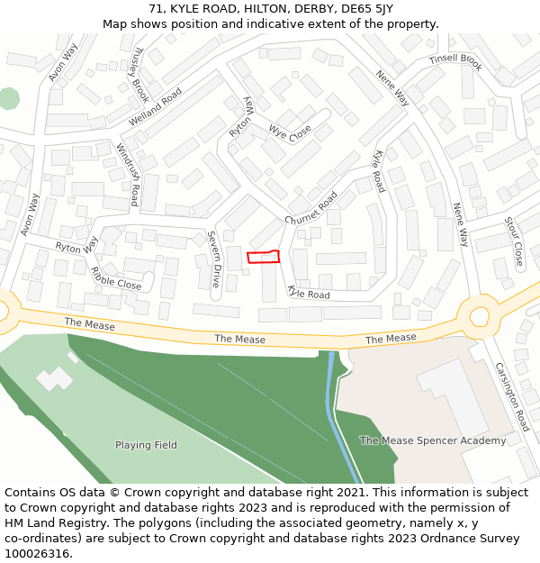 71, KYLE ROAD, HILTON, DERBY, DE65 5JY: Location map and indicative extent of plot