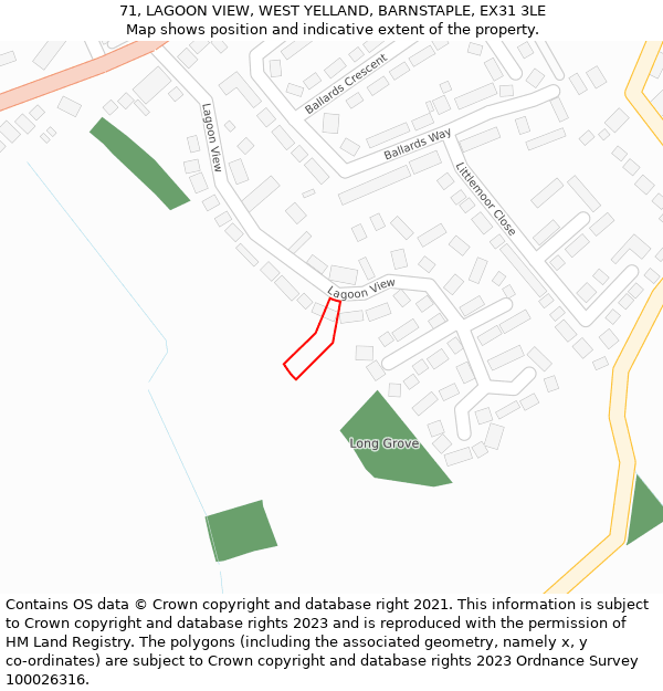 71, LAGOON VIEW, WEST YELLAND, BARNSTAPLE, EX31 3LE: Location map and indicative extent of plot