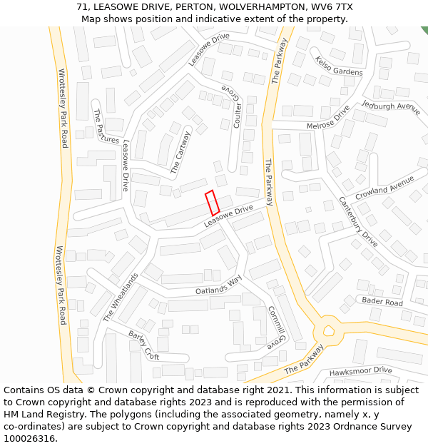 71, LEASOWE DRIVE, PERTON, WOLVERHAMPTON, WV6 7TX: Location map and indicative extent of plot