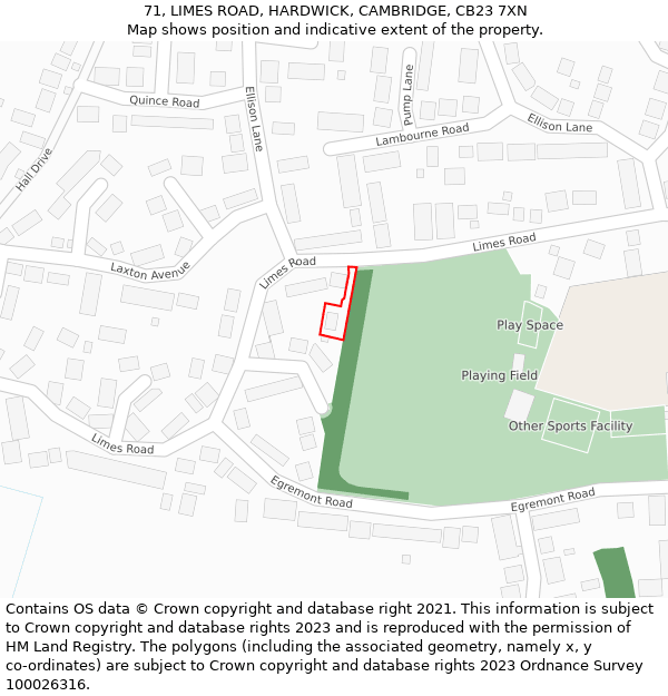 71, LIMES ROAD, HARDWICK, CAMBRIDGE, CB23 7XN: Location map and indicative extent of plot