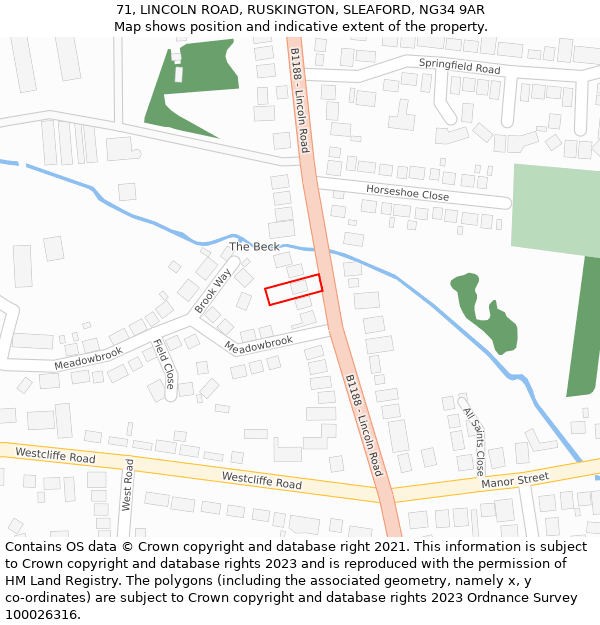 71, LINCOLN ROAD, RUSKINGTON, SLEAFORD, NG34 9AR: Location map and indicative extent of plot
