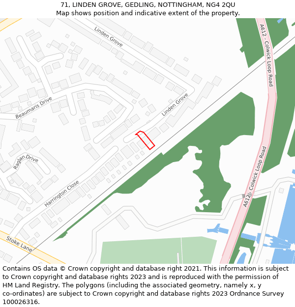 71, LINDEN GROVE, GEDLING, NOTTINGHAM, NG4 2QU: Location map and indicative extent of plot