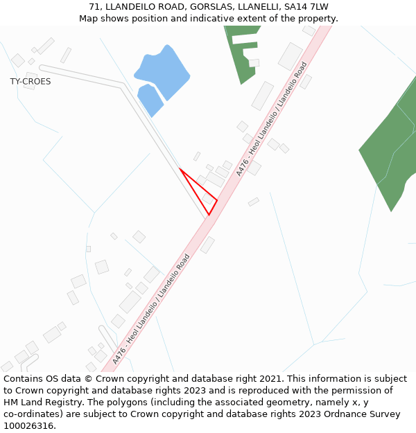 71, LLANDEILO ROAD, GORSLAS, LLANELLI, SA14 7LW: Location map and indicative extent of plot