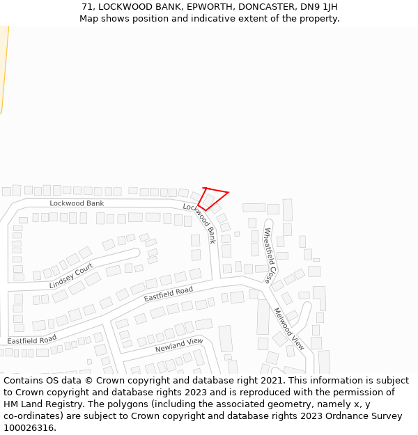 71, LOCKWOOD BANK, EPWORTH, DONCASTER, DN9 1JH: Location map and indicative extent of plot