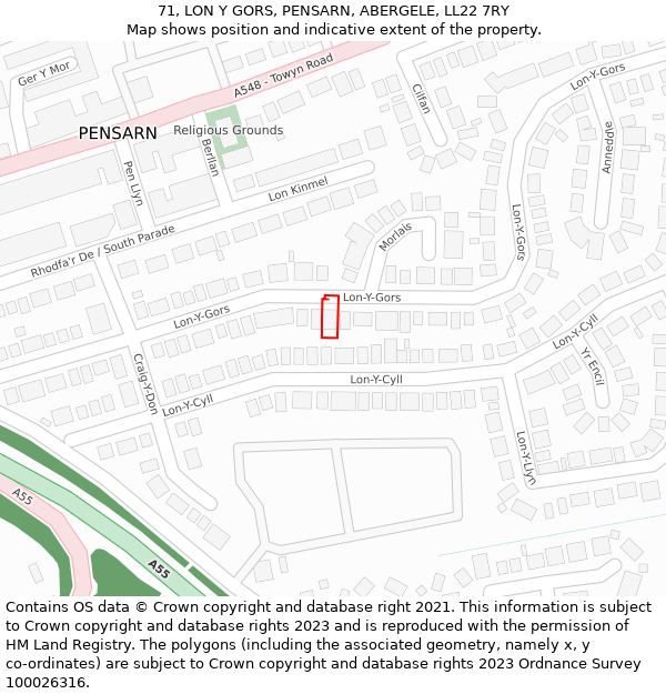 71, LON Y GORS, PENSARN, ABERGELE, LL22 7RY: Location map and indicative extent of plot