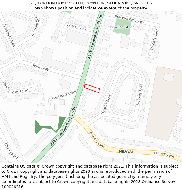 71, LONDON ROAD SOUTH, POYNTON, STOCKPORT, SK12 1LA: Location map and indicative extent of plot