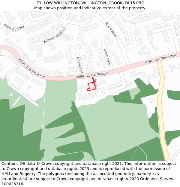 71, LOW WILLINGTON, WILLINGTON, CROOK, DL15 0BG: Location map and indicative extent of plot
