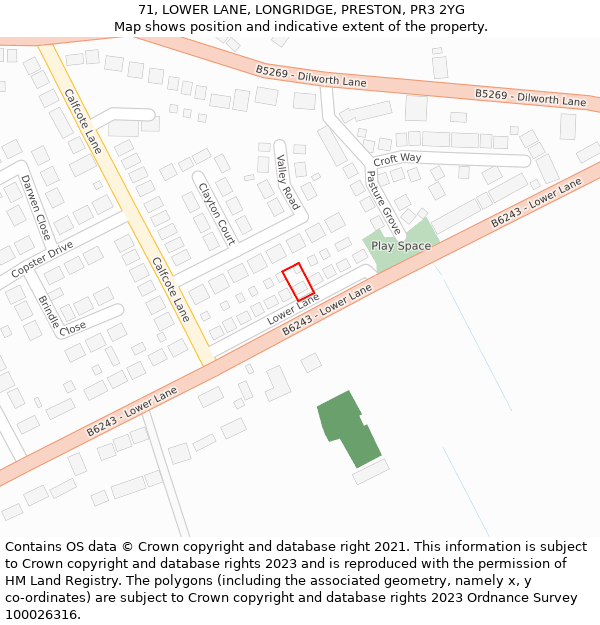 71, LOWER LANE, LONGRIDGE, PRESTON, PR3 2YG: Location map and indicative extent of plot