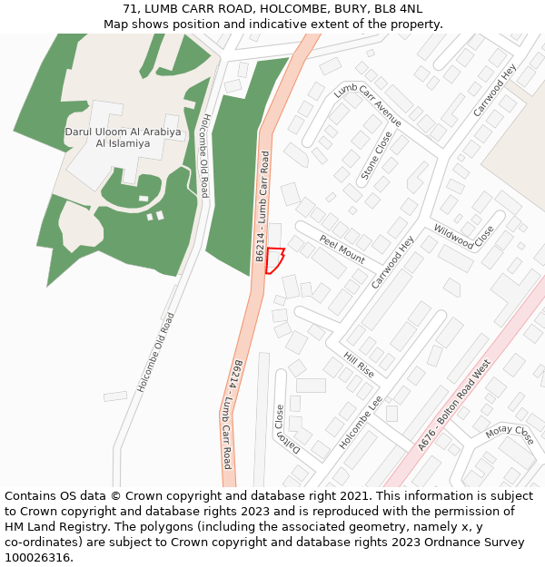 71, LUMB CARR ROAD, HOLCOMBE, BURY, BL8 4NL: Location map and indicative extent of plot