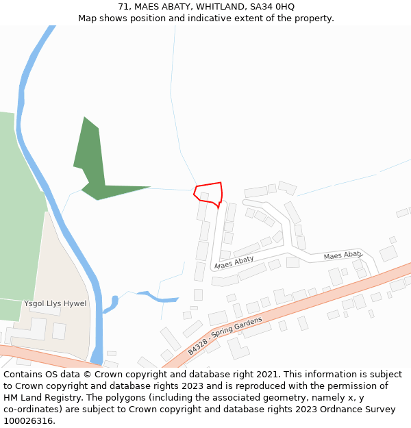 71, MAES ABATY, WHITLAND, SA34 0HQ: Location map and indicative extent of plot