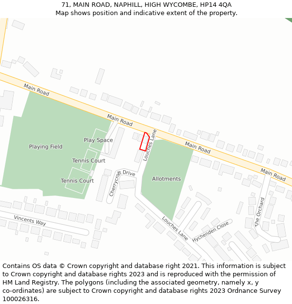 71, MAIN ROAD, NAPHILL, HIGH WYCOMBE, HP14 4QA: Location map and indicative extent of plot