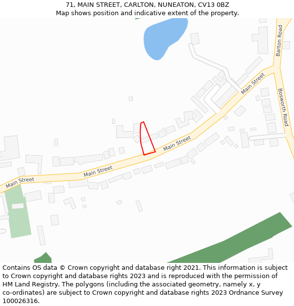 71, MAIN STREET, CARLTON, NUNEATON, CV13 0BZ: Location map and indicative extent of plot