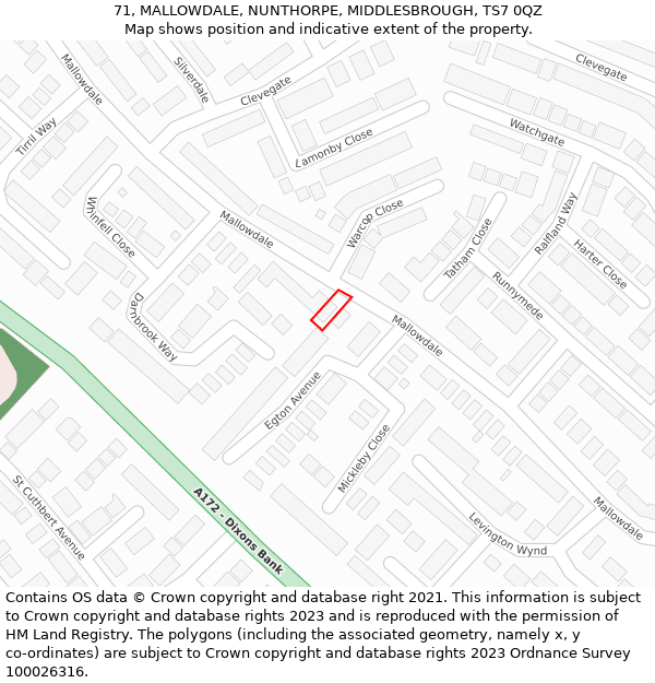 71, MALLOWDALE, NUNTHORPE, MIDDLESBROUGH, TS7 0QZ: Location map and indicative extent of plot