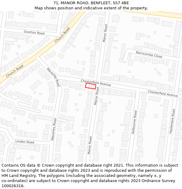 71, MANOR ROAD, BENFLEET, SS7 4BE: Location map and indicative extent of plot