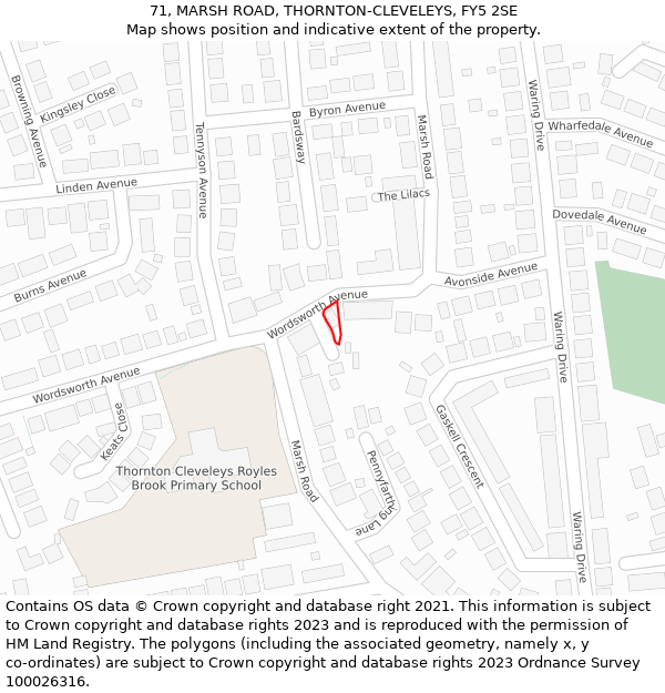 71, MARSH ROAD, THORNTON-CLEVELEYS, FY5 2SE: Location map and indicative extent of plot