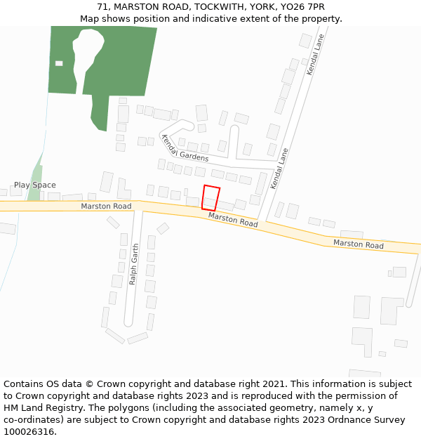 71, MARSTON ROAD, TOCKWITH, YORK, YO26 7PR: Location map and indicative extent of plot