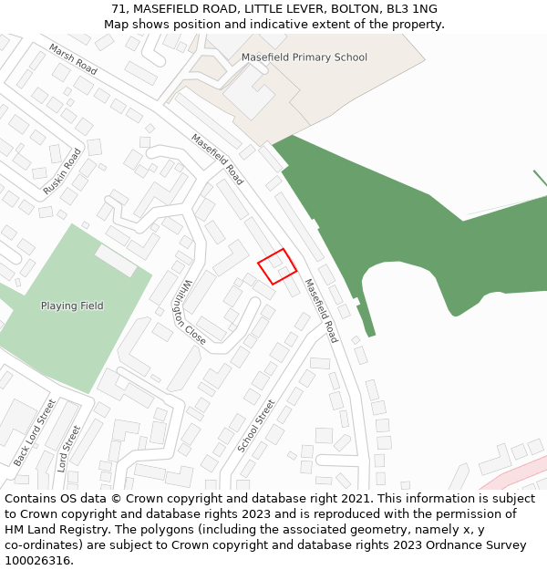 71, MASEFIELD ROAD, LITTLE LEVER, BOLTON, BL3 1NG: Location map and indicative extent of plot