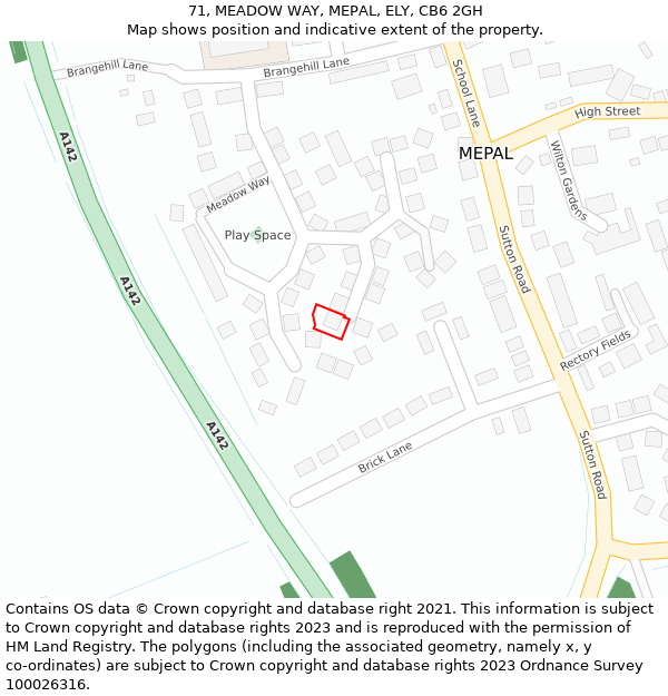 71, MEADOW WAY, MEPAL, ELY, CB6 2GH: Location map and indicative extent of plot