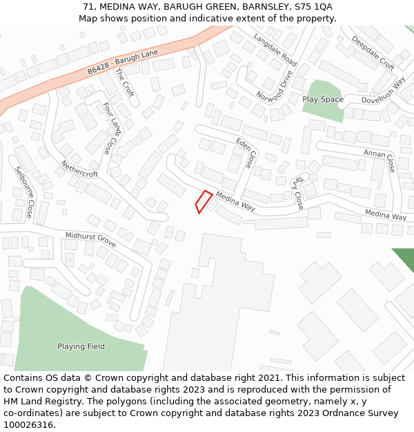 71, MEDINA WAY, BARUGH GREEN, BARNSLEY, S75 1QA: Location map and indicative extent of plot