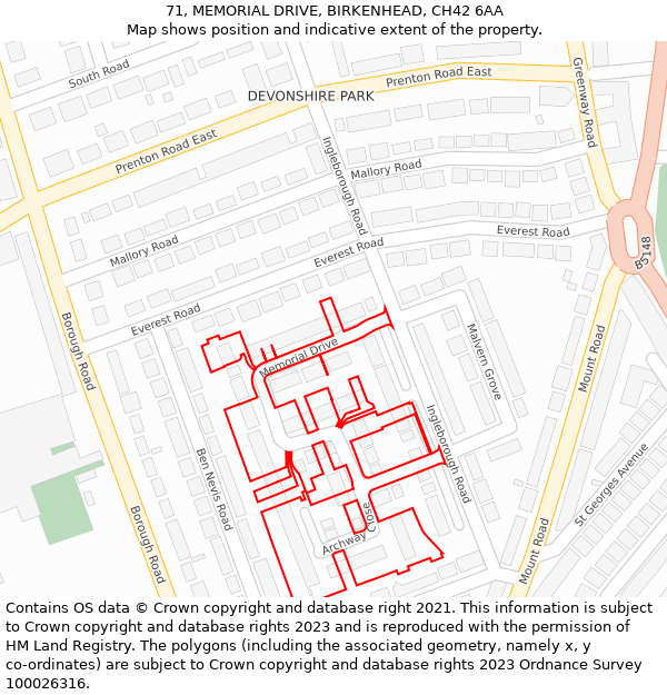 71, MEMORIAL DRIVE, BIRKENHEAD, CH42 6AA: Location map and indicative extent of plot