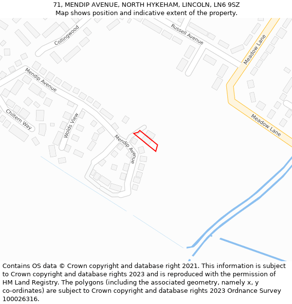 71, MENDIP AVENUE, NORTH HYKEHAM, LINCOLN, LN6 9SZ: Location map and indicative extent of plot