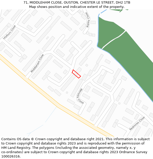 71, MIDDLEHAM CLOSE, OUSTON, CHESTER LE STREET, DH2 1TB: Location map and indicative extent of plot