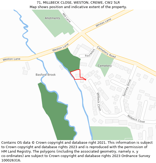 71, MILLBECK CLOSE, WESTON, CREWE, CW2 5LR: Location map and indicative extent of plot