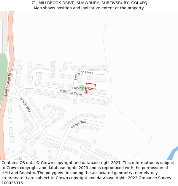 71, MILLBROOK DRIVE, SHAWBURY, SHREWSBURY, SY4 4PQ: Location map and indicative extent of plot