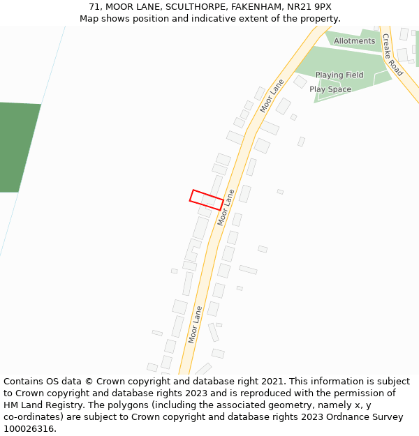 71, MOOR LANE, SCULTHORPE, FAKENHAM, NR21 9PX: Location map and indicative extent of plot