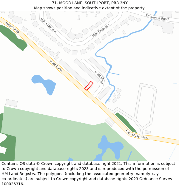 71, MOOR LANE, SOUTHPORT, PR8 3NY: Location map and indicative extent of plot