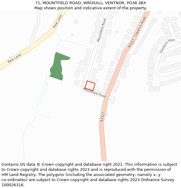 71, MOUNTFIELD ROAD, WROXALL, VENTNOR, PO38 3BX: Location map and indicative extent of plot