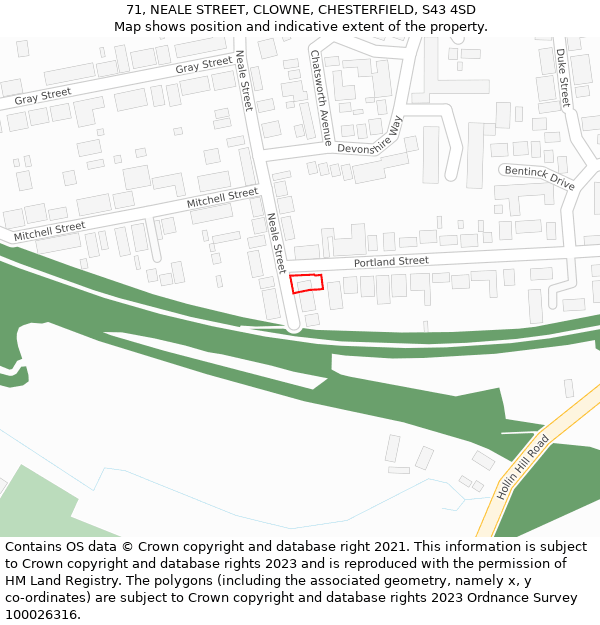 71, NEALE STREET, CLOWNE, CHESTERFIELD, S43 4SD: Location map and indicative extent of plot