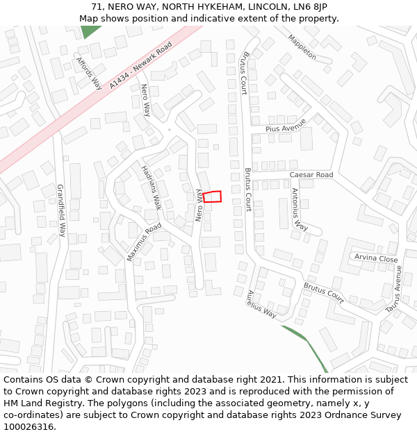 71, NERO WAY, NORTH HYKEHAM, LINCOLN, LN6 8JP: Location map and indicative extent of plot