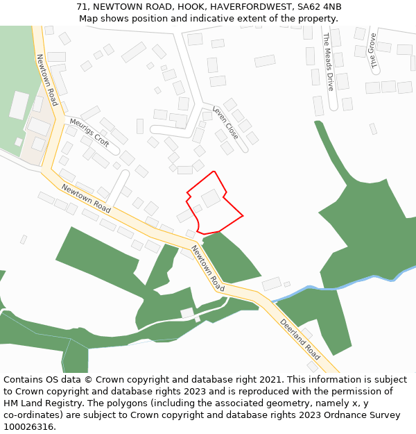 71, NEWTOWN ROAD, HOOK, HAVERFORDWEST, SA62 4NB: Location map and indicative extent of plot
