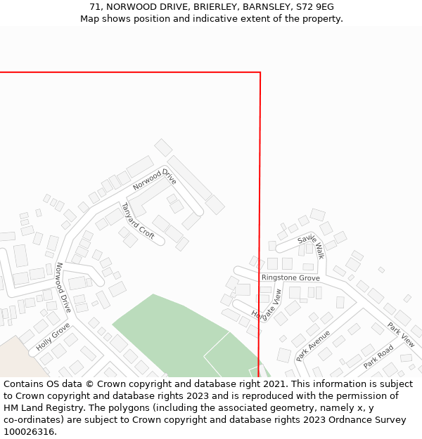 71, NORWOOD DRIVE, BRIERLEY, BARNSLEY, S72 9EG: Location map and indicative extent of plot