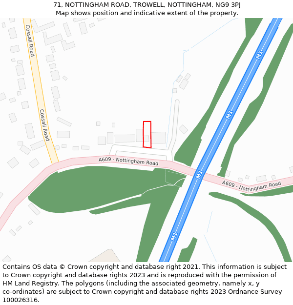 71, NOTTINGHAM ROAD, TROWELL, NOTTINGHAM, NG9 3PJ: Location map and indicative extent of plot