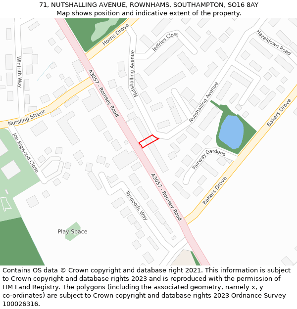 71, NUTSHALLING AVENUE, ROWNHAMS, SOUTHAMPTON, SO16 8AY: Location map and indicative extent of plot