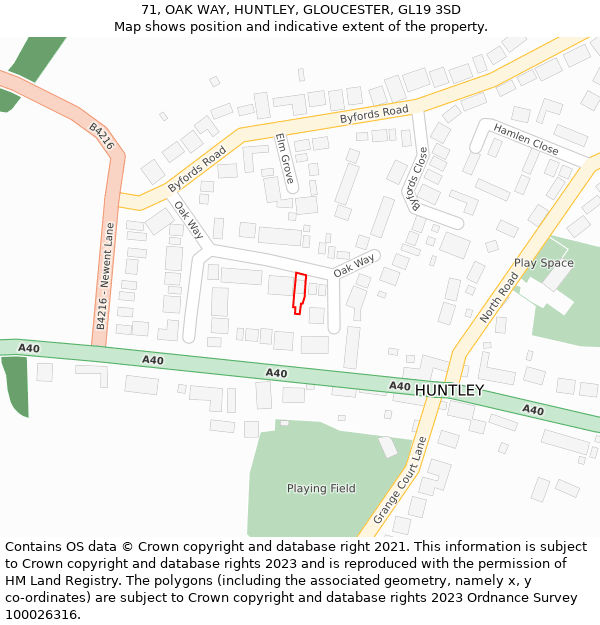 71, OAK WAY, HUNTLEY, GLOUCESTER, GL19 3SD: Location map and indicative extent of plot