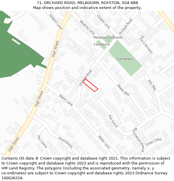 71, ORCHARD ROAD, MELBOURN, ROYSTON, SG8 6BB: Location map and indicative extent of plot