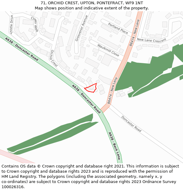 71, ORCHID CREST, UPTON, PONTEFRACT, WF9 1NT: Location map and indicative extent of plot