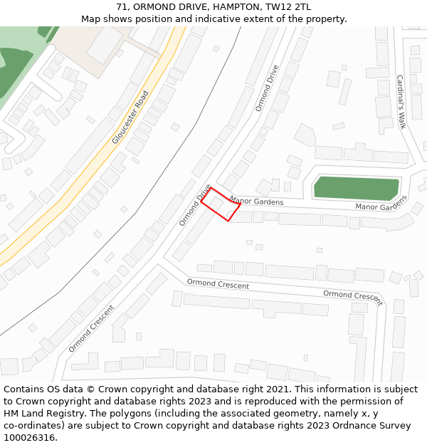 71, ORMOND DRIVE, HAMPTON, TW12 2TL: Location map and indicative extent of plot