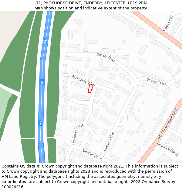 71, PACKHORSE DRIVE, ENDERBY, LEICESTER, LE19 2RN: Location map and indicative extent of plot