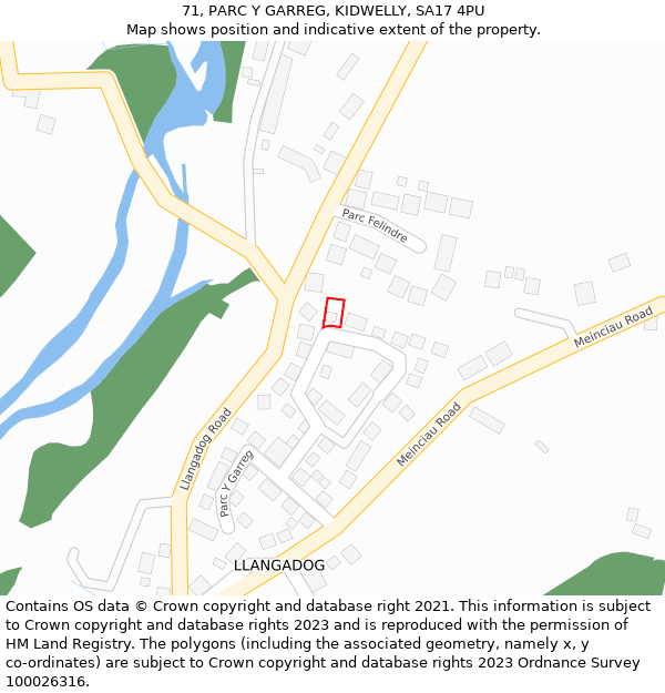 71, PARC Y GARREG, KIDWELLY, SA17 4PU: Location map and indicative extent of plot