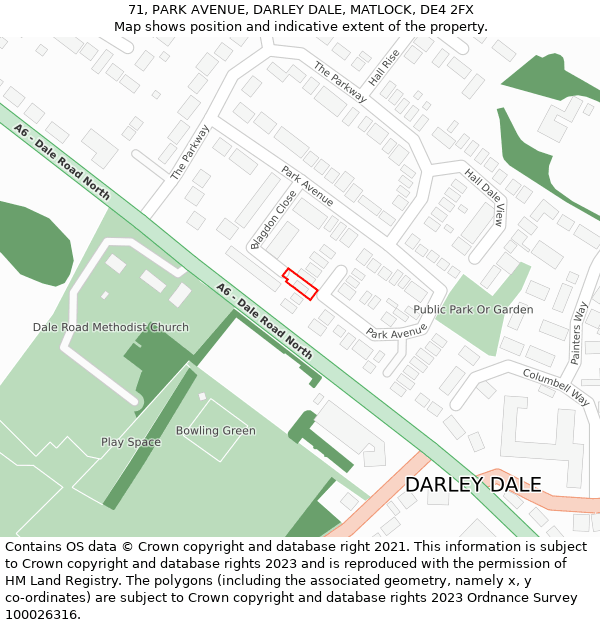 71, PARK AVENUE, DARLEY DALE, MATLOCK, DE4 2FX: Location map and indicative extent of plot