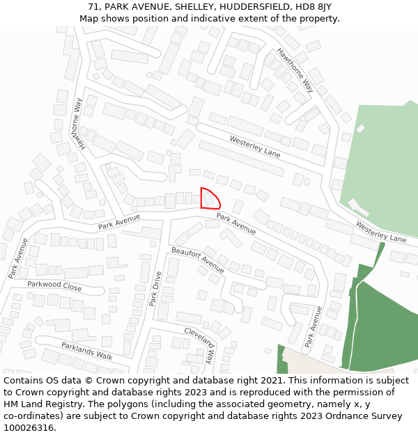 71, PARK AVENUE, SHELLEY, HUDDERSFIELD, HD8 8JY: Location map and indicative extent of plot
